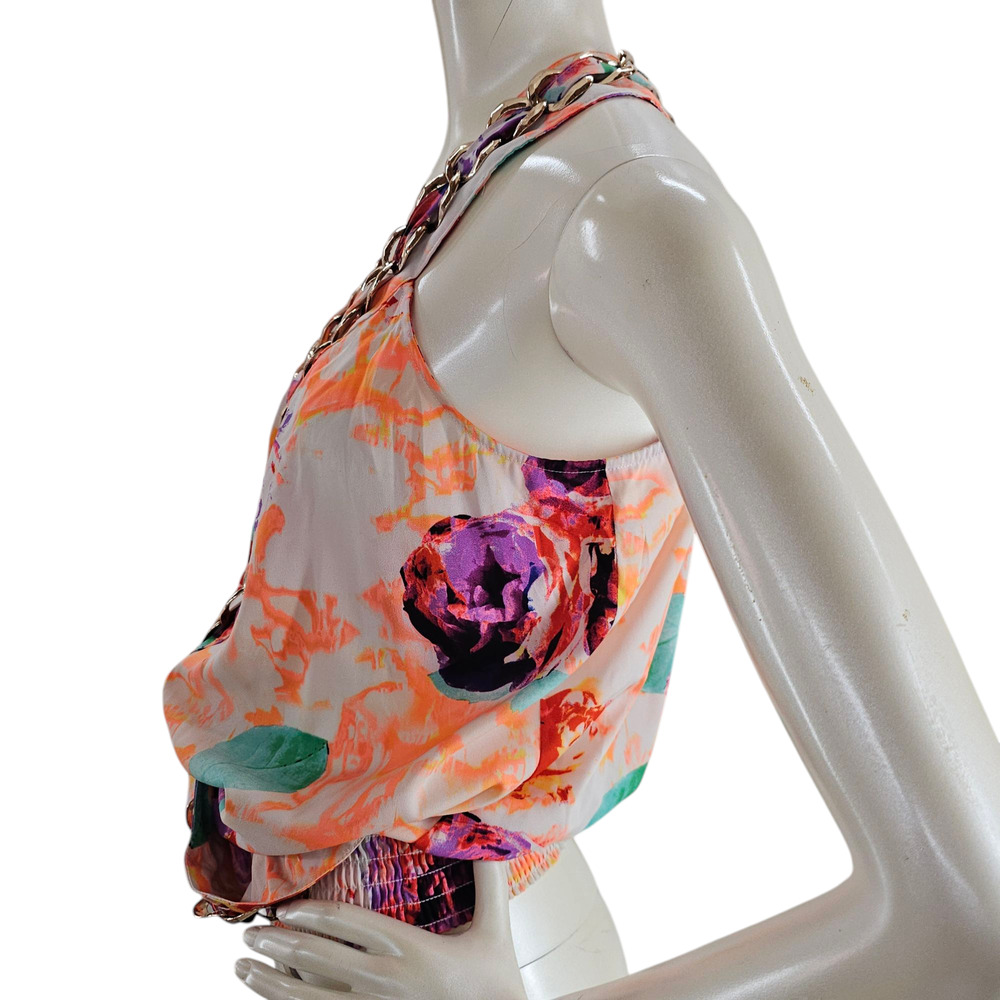 Bebe Blouse Womens Size Small Multicolor Floral Sleeveless Wrap Top Embellished - Picture 4 of 16